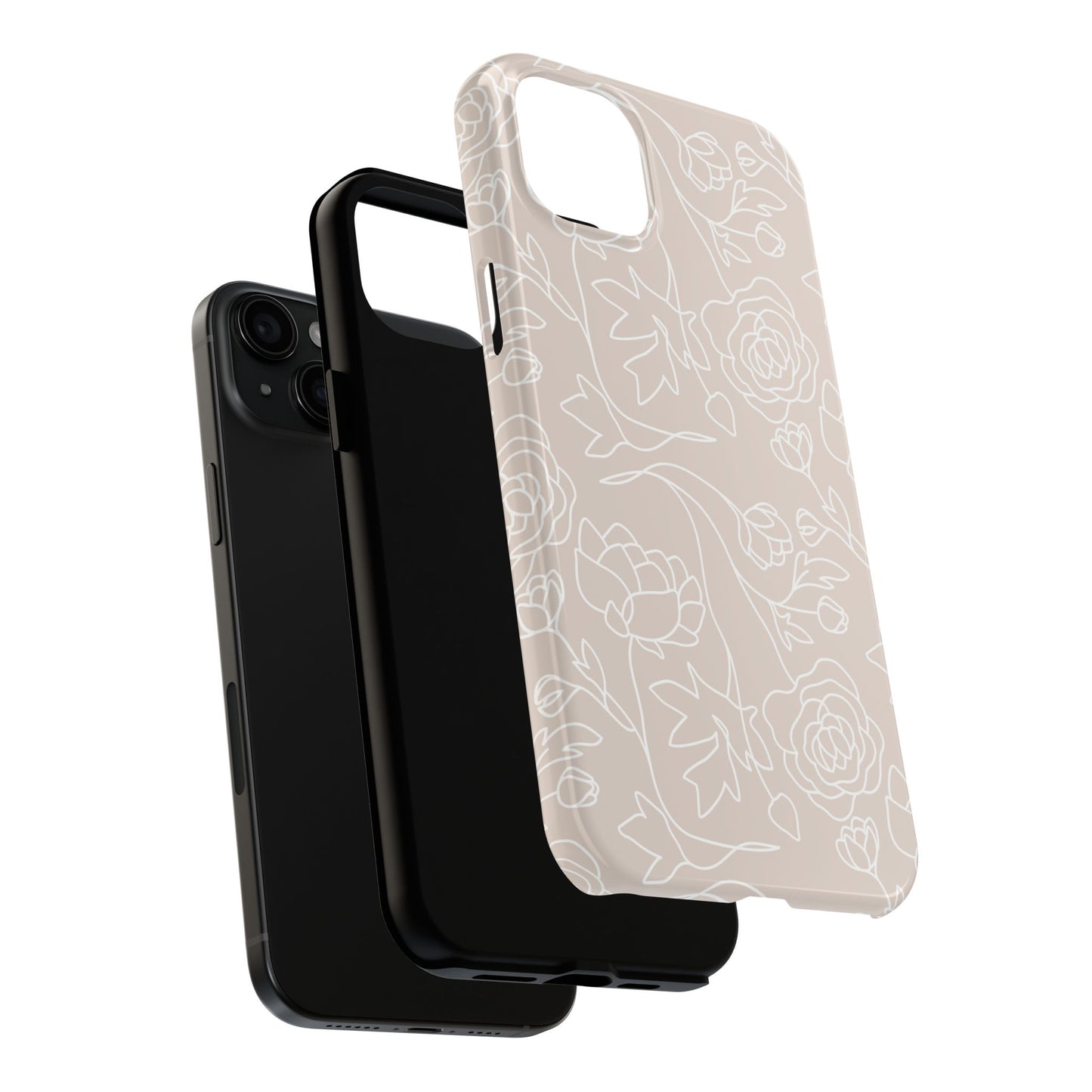 Neutral Floral Phone Case — Tough Rose Line Art Cover