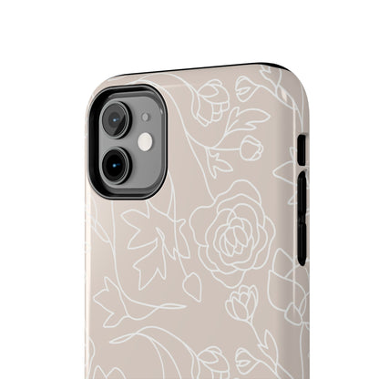 Neutral Floral Phone Case — Tough Rose Line Art Cover