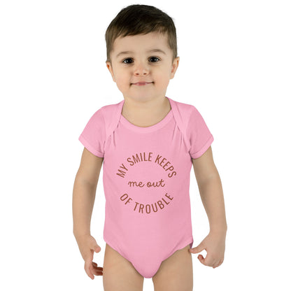 Infant Bodysuit - "My Smile Keeps Me Out Of Trouble" Cute Baby Onesie | Newborn Gift