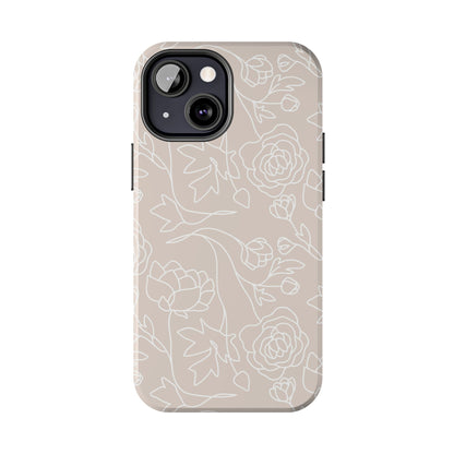 Neutral Floral Phone Case — Tough Rose Line Art Cover