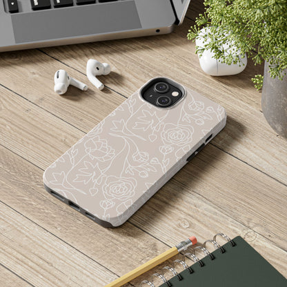 Neutral Floral Phone Case — Tough Rose Line Art Cover