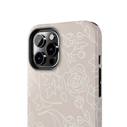 Neutral Floral Phone Case — Tough Rose Line Art Cover