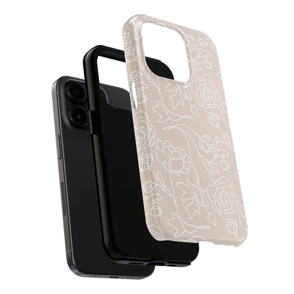 Neutral Floral Phone Case — Tough Rose Line Art Cover