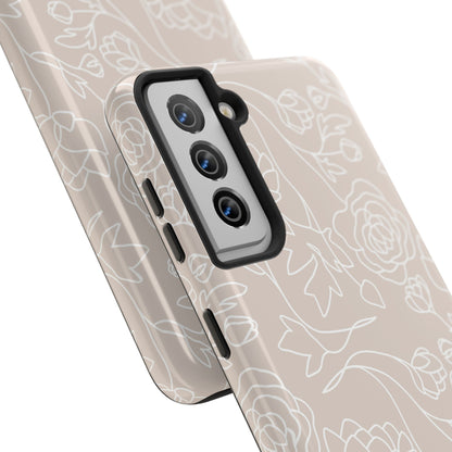 Neutral Floral Phone Case — Tough Rose Line Art Cover