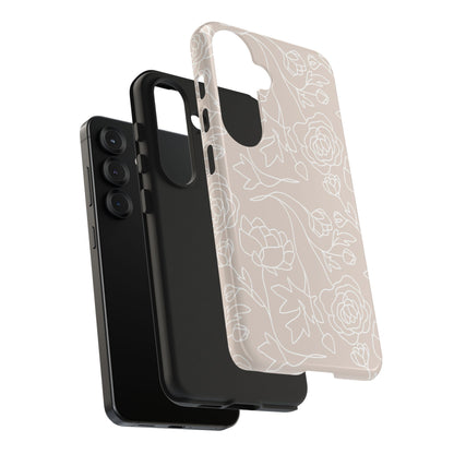 Neutral Floral Phone Case — Tough Rose Line Art Cover