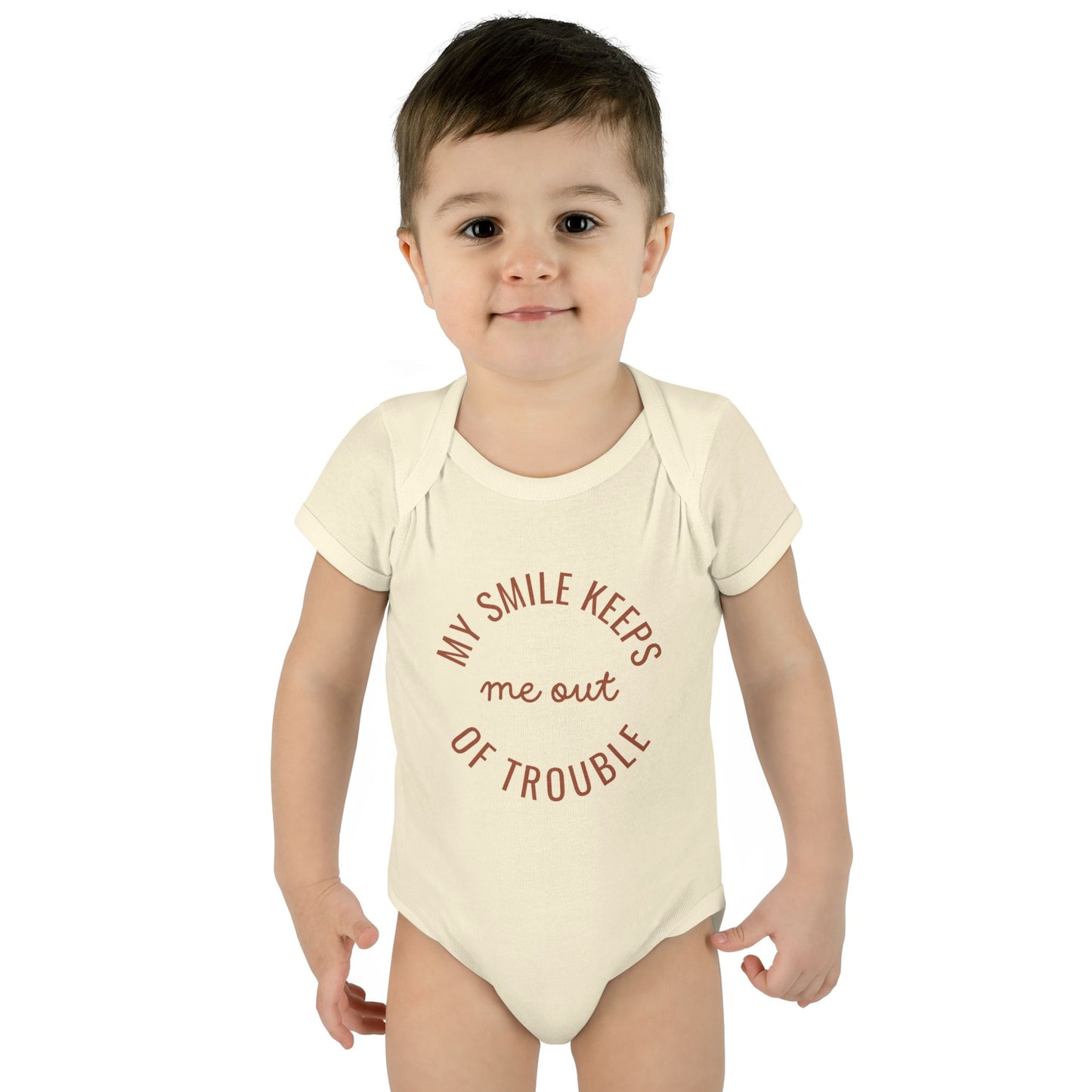 Infant Bodysuit - "My Smile Keeps Me Out Of Trouble" Cute Baby Onesie | Newborn Gift