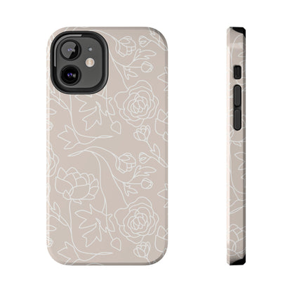 Neutral Floral Phone Case — Tough Rose Line Art Cover