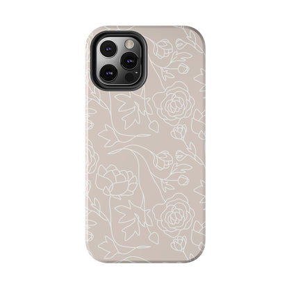 Neutral Floral Phone Case — Tough Rose Line Art Cover