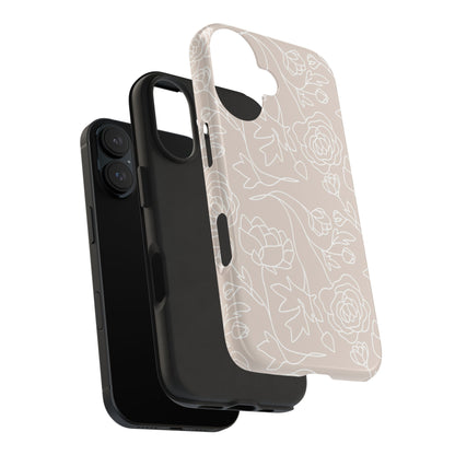 Neutral Floral Phone Case — Tough Rose Line Art Cover