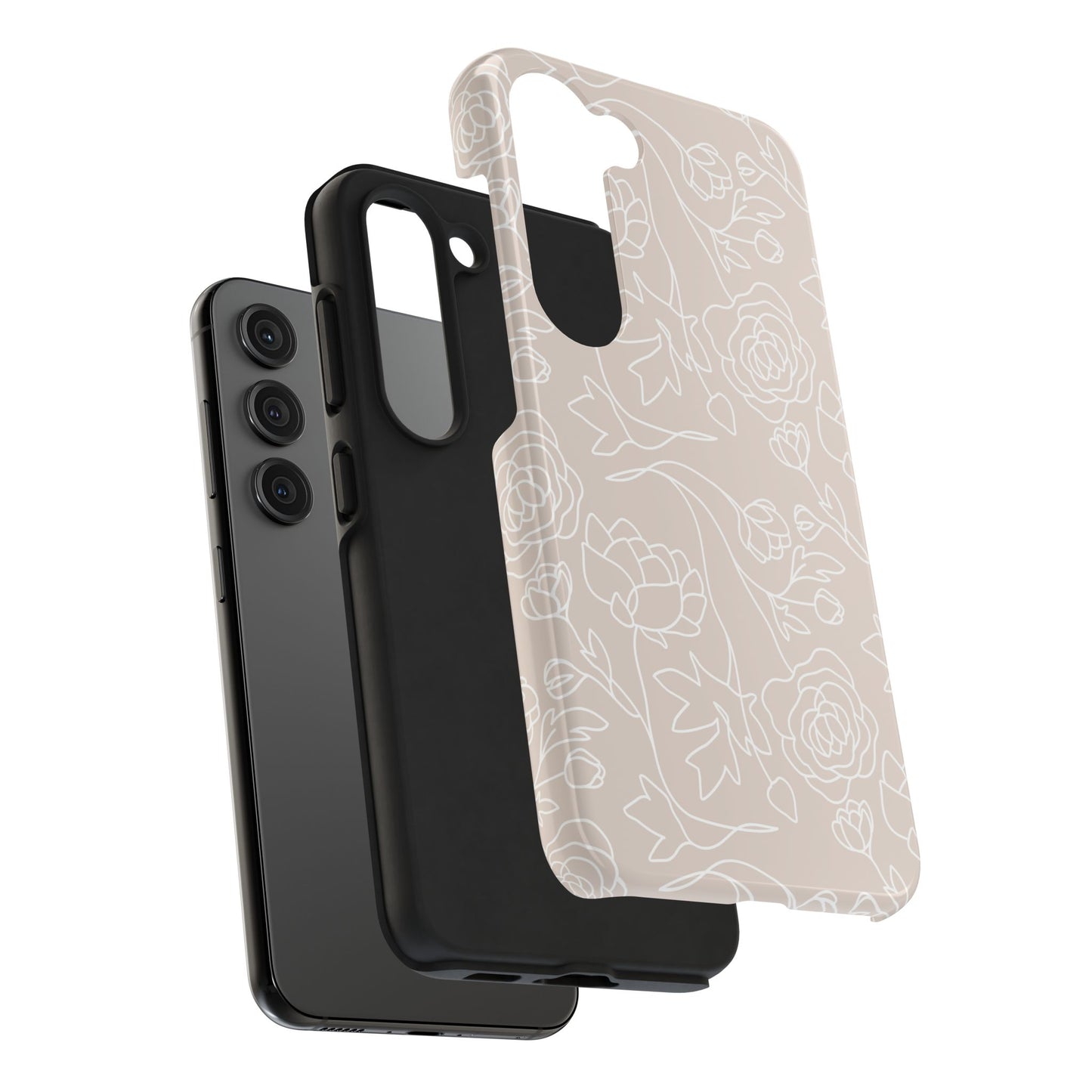 Neutral Floral Phone Case — Tough Rose Line Art Cover