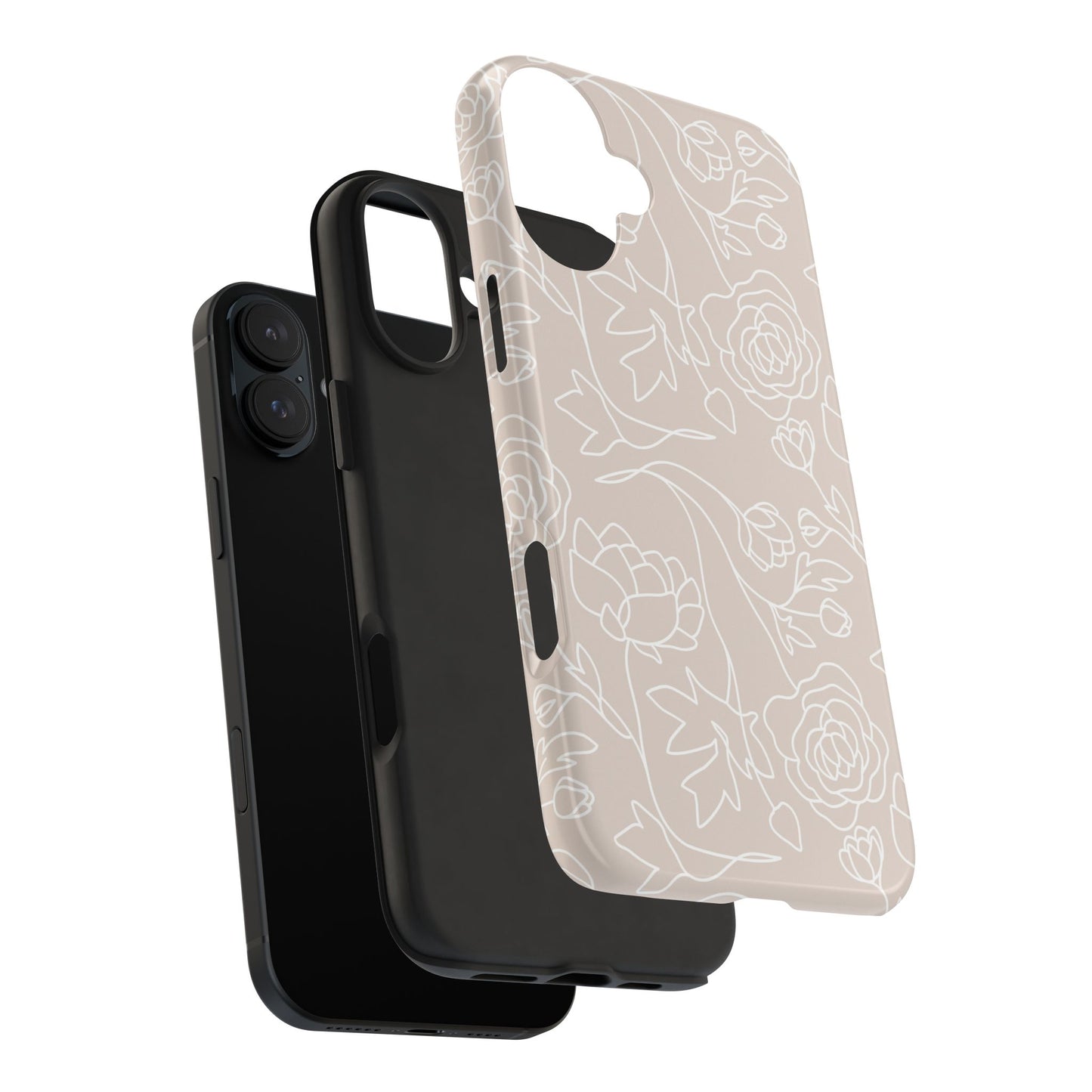 Neutral Floral Phone Case — Tough Rose Line Art Cover