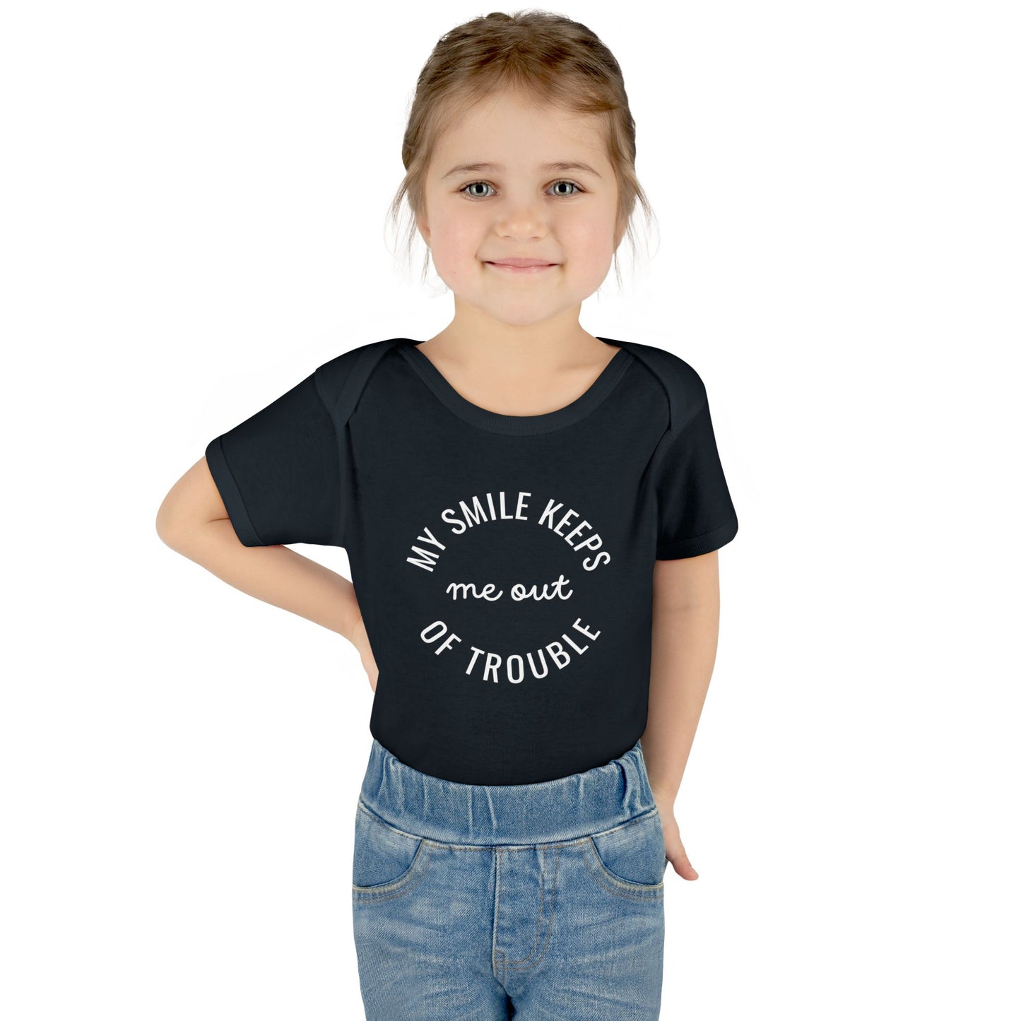 Infant Bodysuit - "My Smile Keeps Me Out Of Trouble" Cute Baby Onesie | Newborn Gift