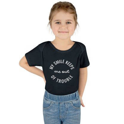 Infant Bodysuit - "My Smile Keeps Me Out Of Trouble" Cute Baby Onesie | Newborn Gift