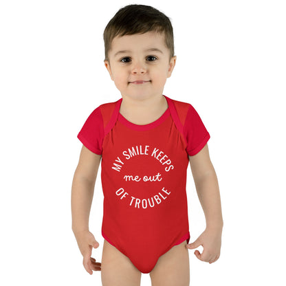 Infant Bodysuit - "My Smile Keeps Me Out Of Trouble" Cute Baby Onesie | Newborn Gift