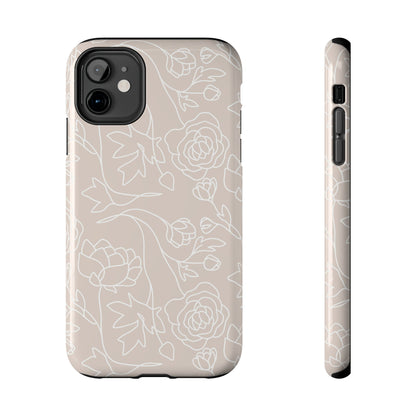 Neutral Floral Phone Case — Tough Rose Line Art Cover