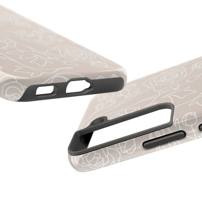 Neutral Floral Phone Case — Tough Rose Line Art Cover