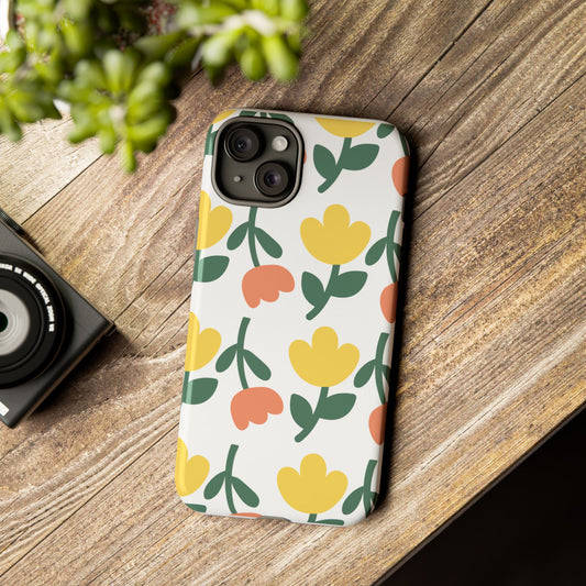 Floral Tulip Tough Phone Case — Yellow & Peach Protective Cover