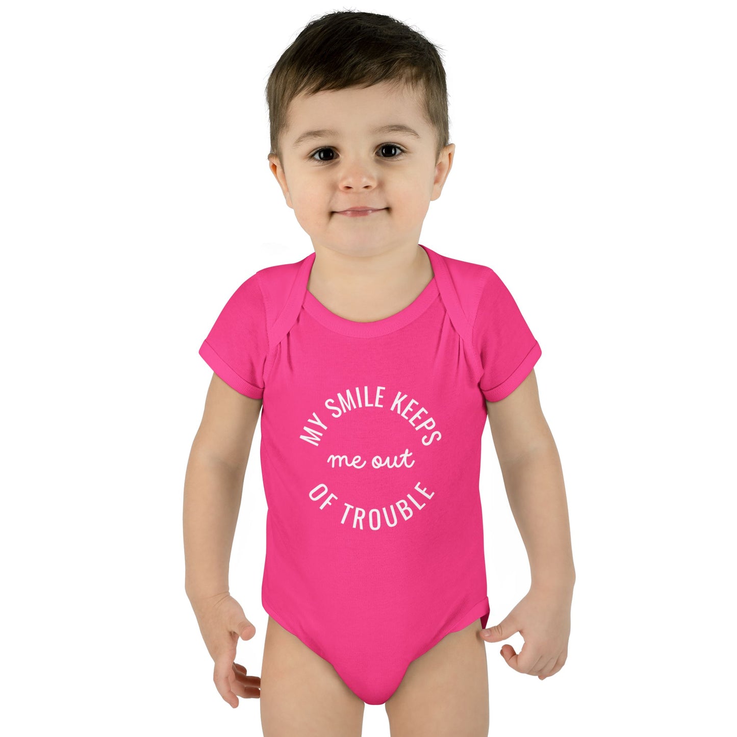 Infant Bodysuit - "My Smile Keeps Me Out Of Trouble" Cute Baby Onesie | Newborn Gift