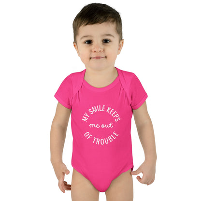 Infant Bodysuit - "My Smile Keeps Me Out Of Trouble" Cute Baby Onesie | Newborn Gift
