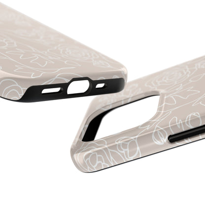 Neutral Floral Phone Case — Tough Rose Line Art Cover