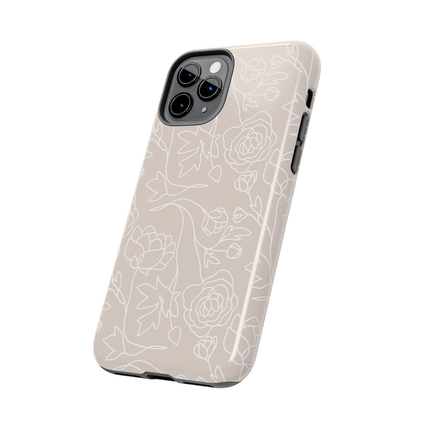 Neutral Floral Phone Case — Tough Rose Line Art Cover